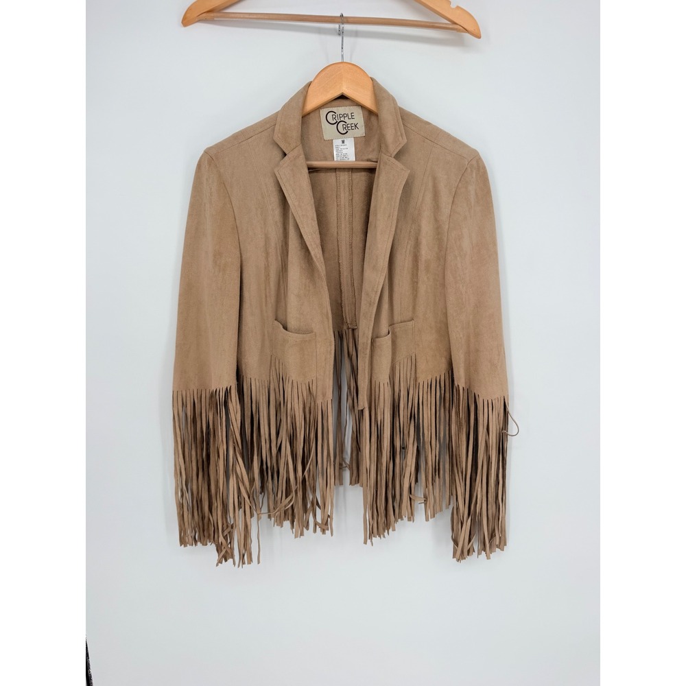 Cripple Creek Fringe Jacket M Tan Faux Suede Western Boho Coastal Cowboy
